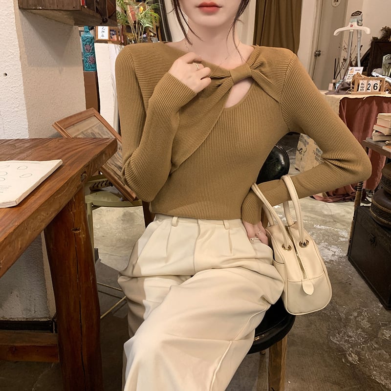 【tops】カットワークニットトップス　M25410