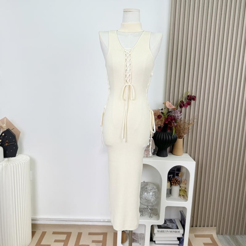 【dress】ストラップデザインロングニットキャミワンピース Q7803