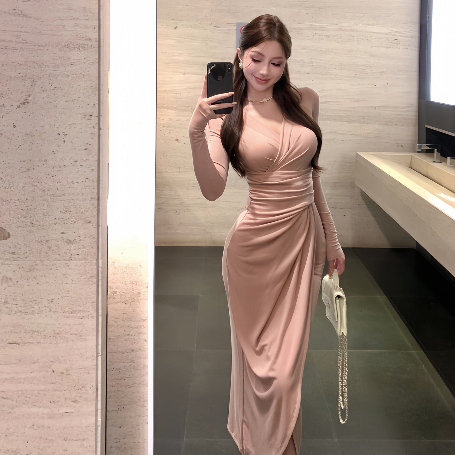 【dress】スリットタイトワンピース Q6314