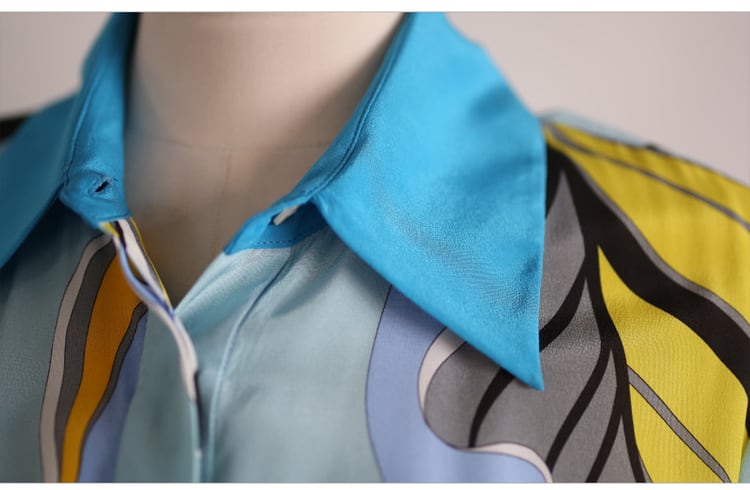 【dress】韓国風気質満点ファッション折り襟不規則 プリントワンピース G0398