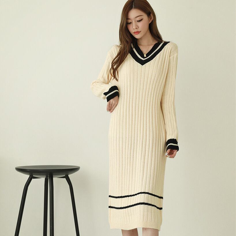 【dress】Vネックニットワンピース　M18488