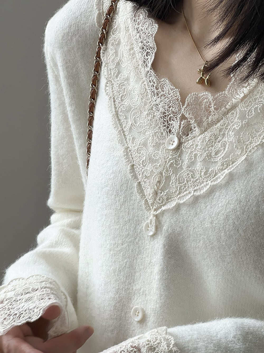 【tops】レースドッキングニットトップス　M28051