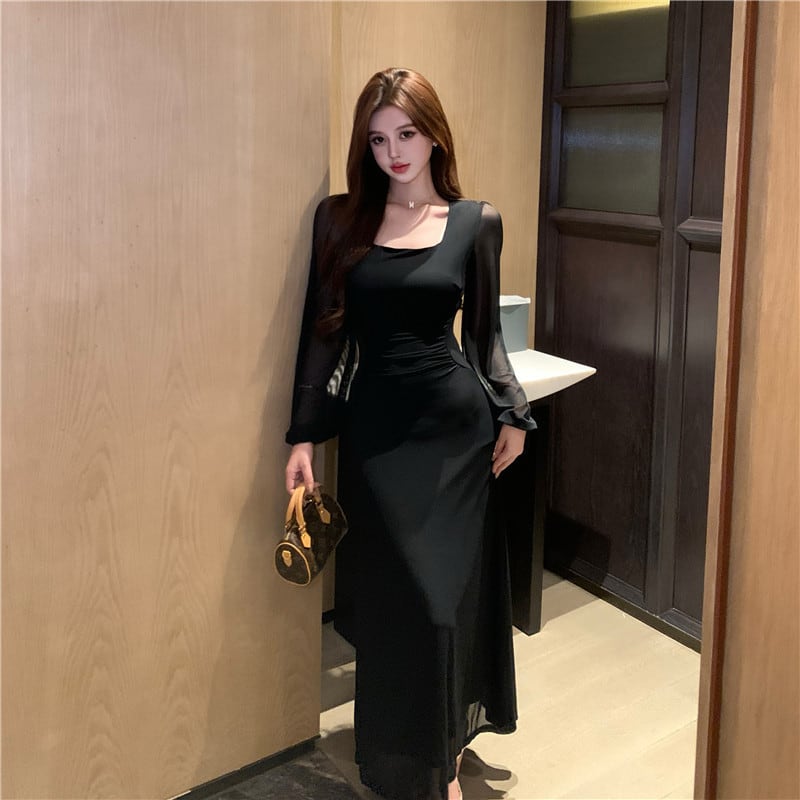 【dress】チュールドッキングロングワンピース Q7872