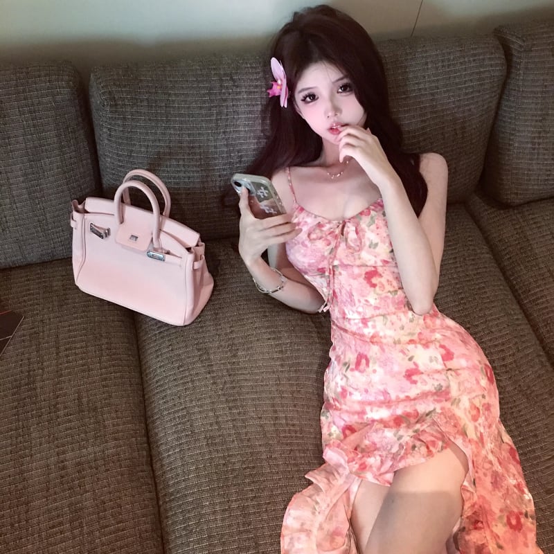 【dress】フラワー柄イレヘムキャミワンピース Q8450