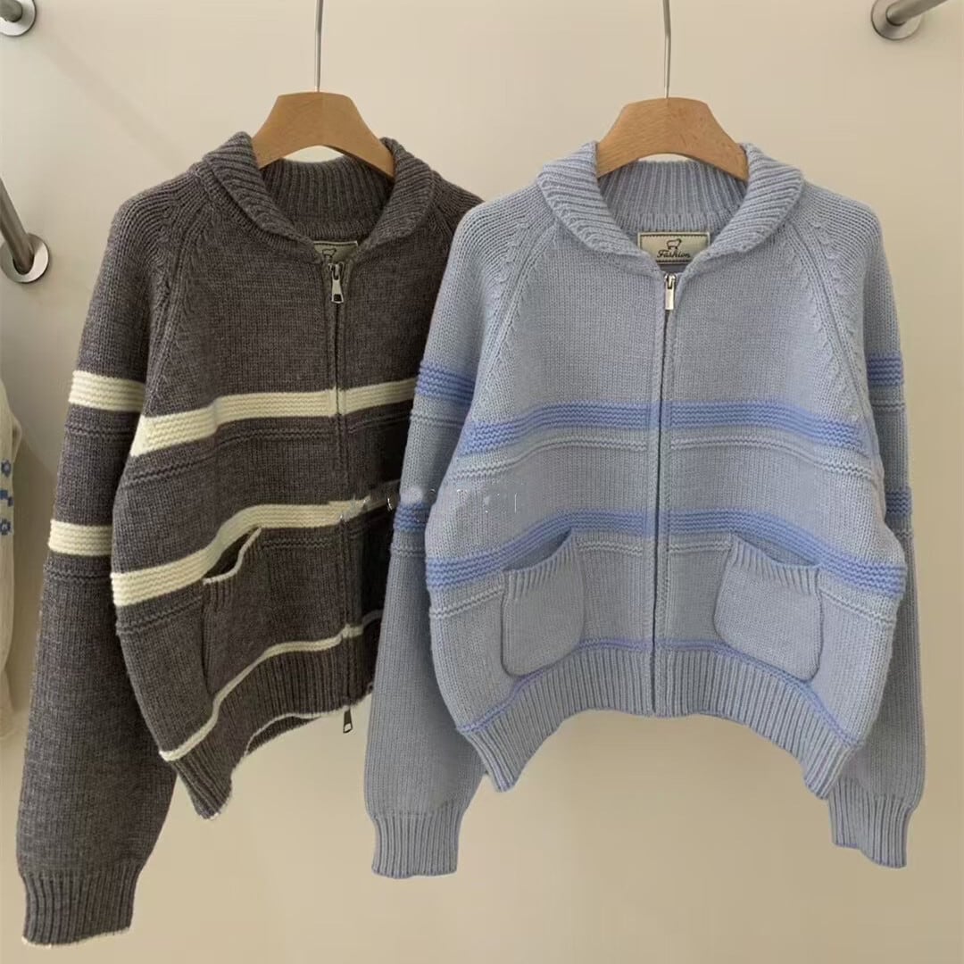 【outer】ボーダー柄ニットカーデ　M27799