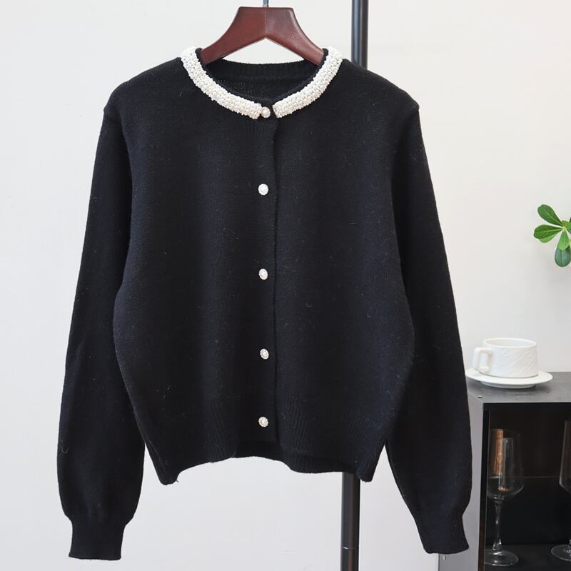 【outer】パール付きニットカーディガン Q7327