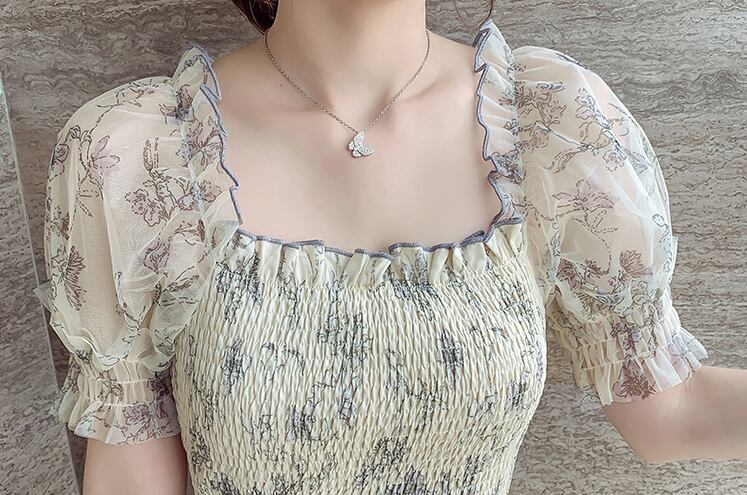 【dress】気質満点清新スウィートシフォン着痩せ花柄 ワンピース G1281