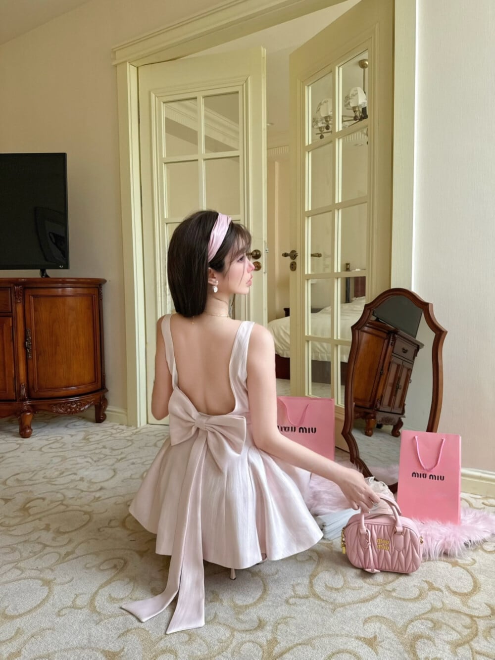 【dress】バックリボンミニワンピース　K0548