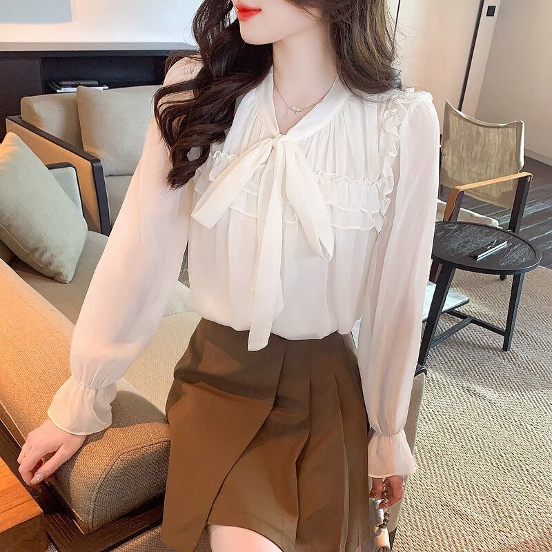 【tops】リボン付きブラウス　M29095