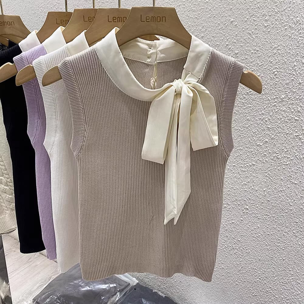 【tops】タイカラーニットタンクトップF7262