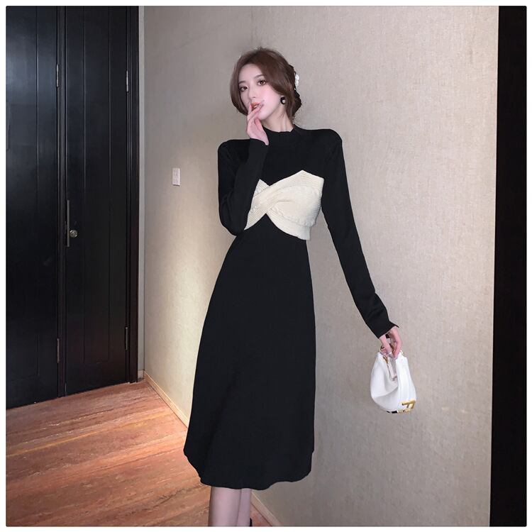 【dress】リボン切り替えニットワンピース　M28579
