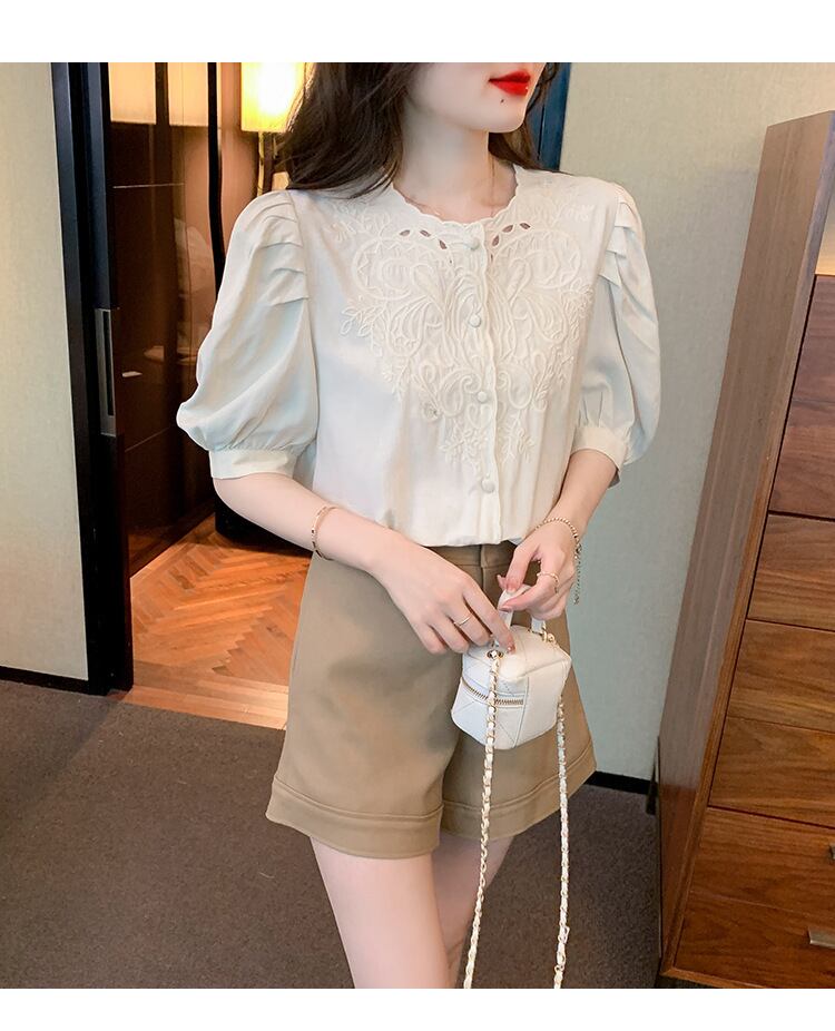 【tops】透かし彫りブラウスF7502