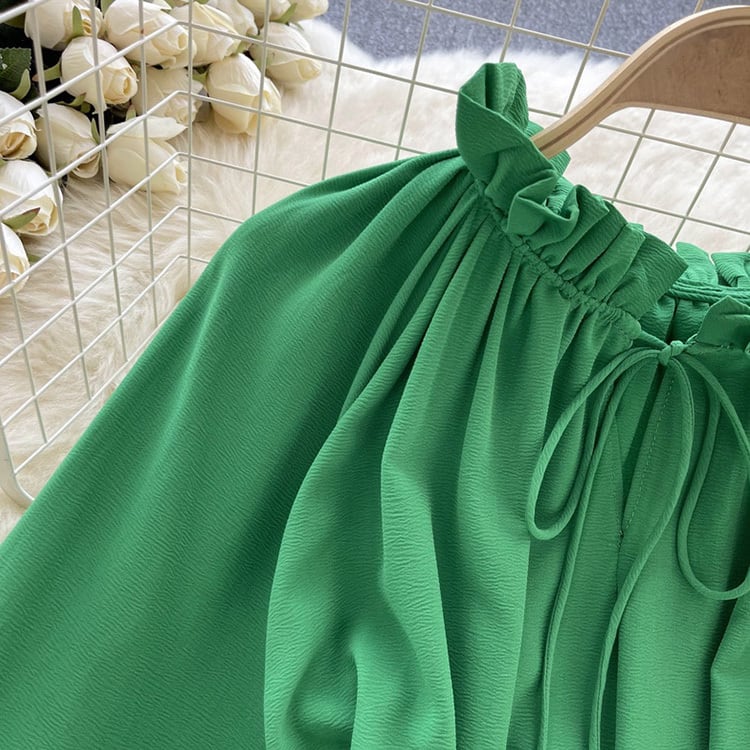 【tops】ウェスト絞りフリルブラウスF6982