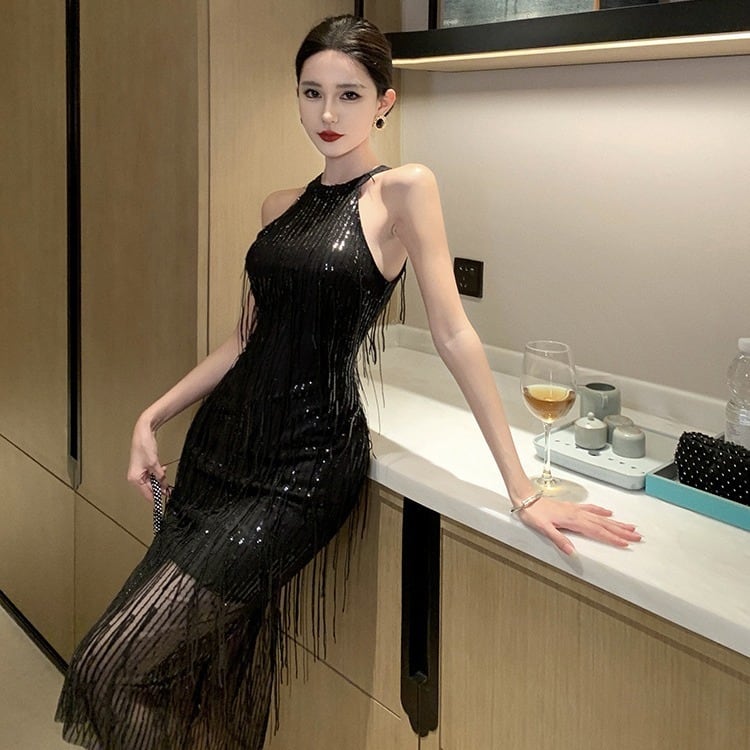 【dress】フリンジノースリーブワンピースG20388