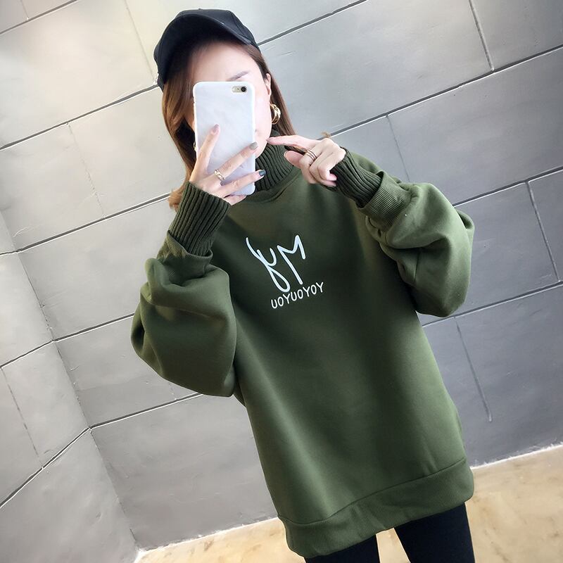 【tops】店長推薦秋冬新作2色ハイネック長袖英字柄配色ゆったり切り替え着回しパーカーF0904