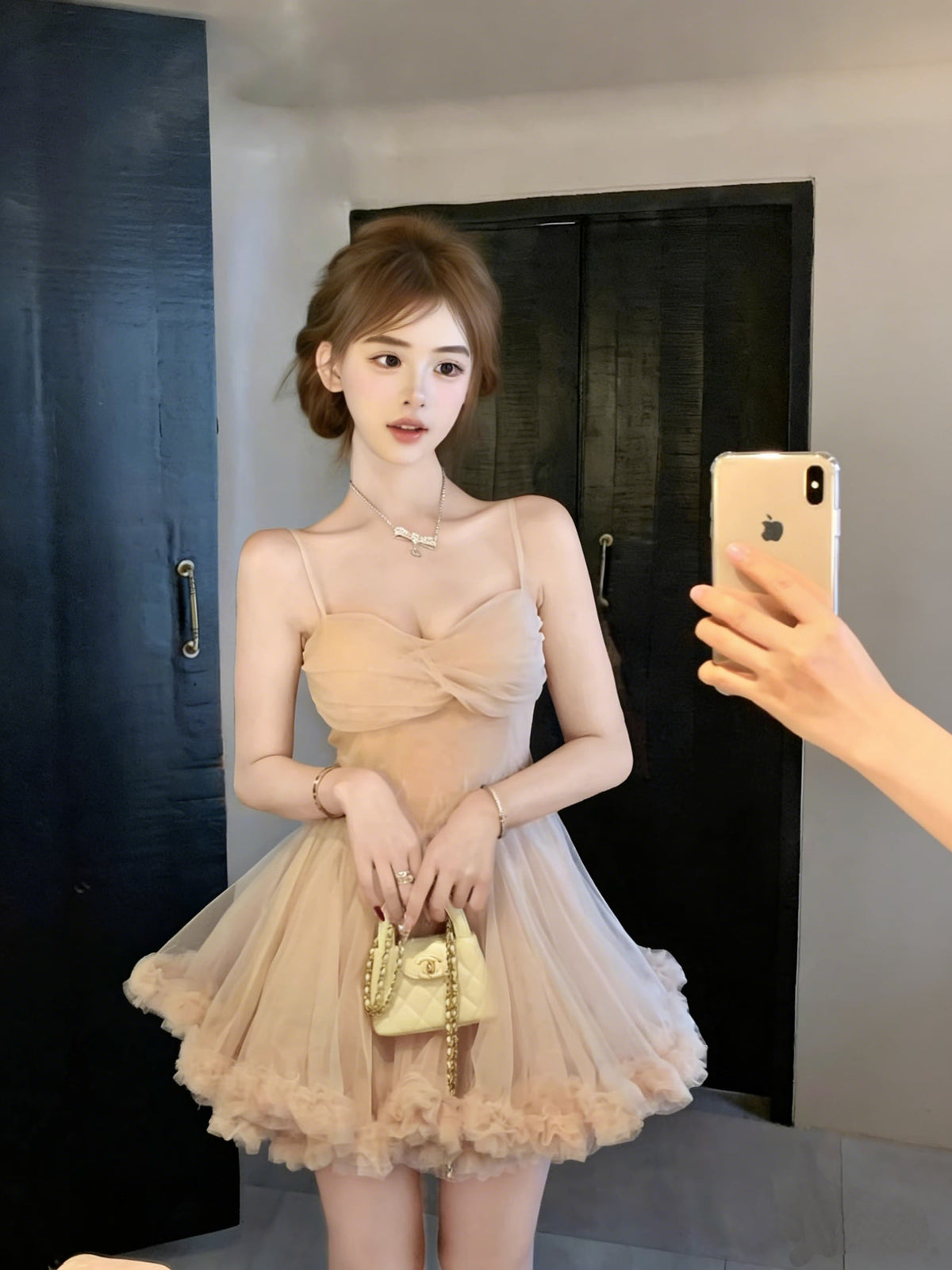 【dress】ギャザーフリルチュールミニワンピース Q8417