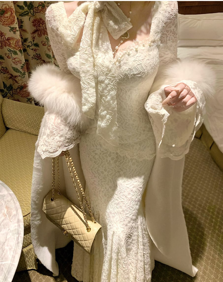 【dress】ベルスリーブマーメイドレースワンピース　N3499