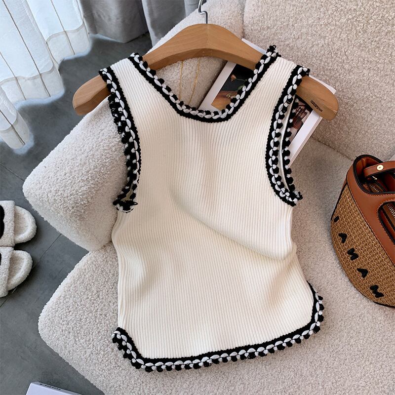 【tops】2色UネックニットタンクトップF7315