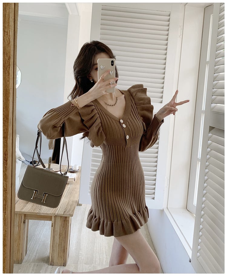 【dress】フリルニットワンピース　M28791