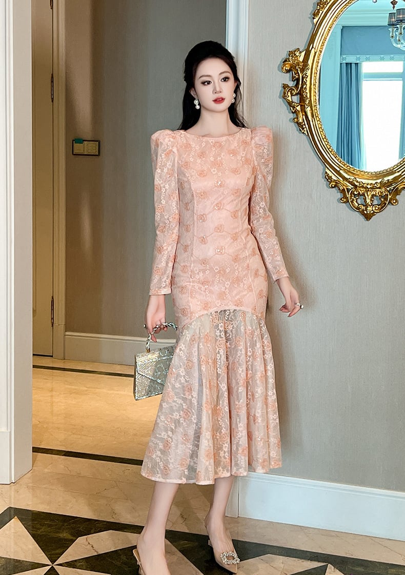 【dress】レース切り替えワンピース　M27371