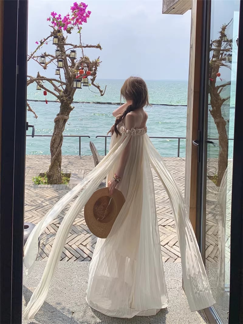 【dress】立体感フラワーオフショルダーワンピース Q8351