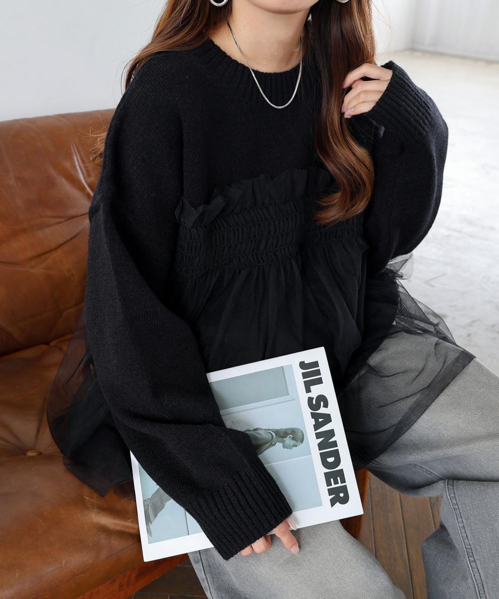 【tops】チュールドッキングニットセーター　M25563