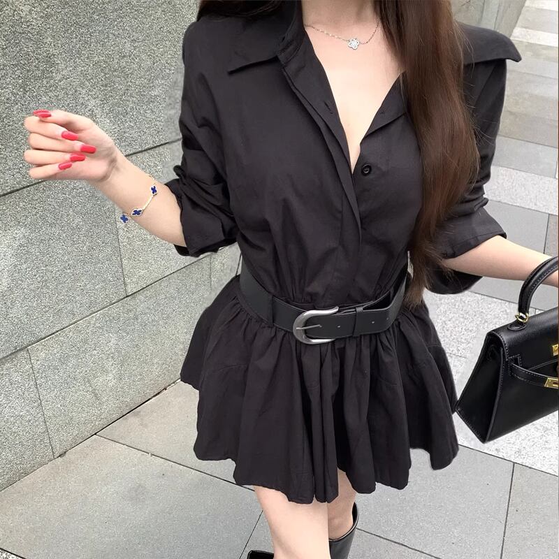 【dress】ベルト付きシャツワンピース Q7904