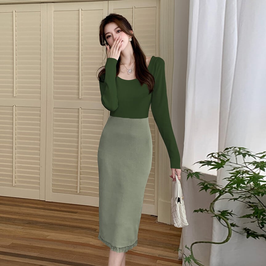 【dress】配色ニットワンピース　M25476