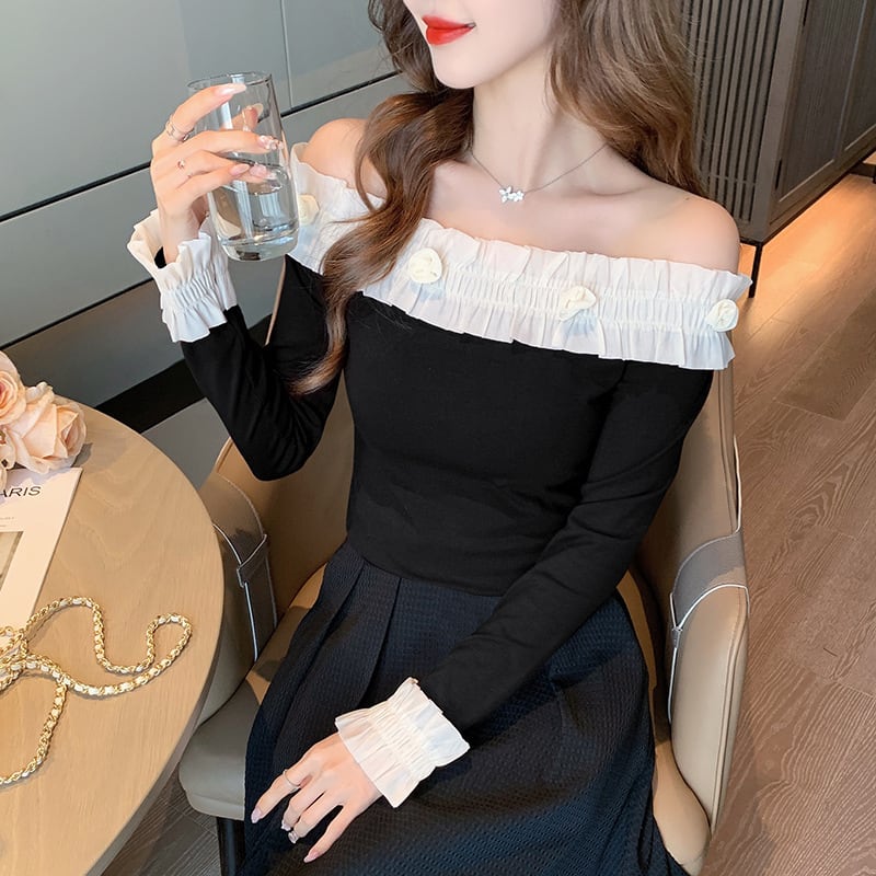 【tops】オフショルダー長袖Tシャツ　M28695