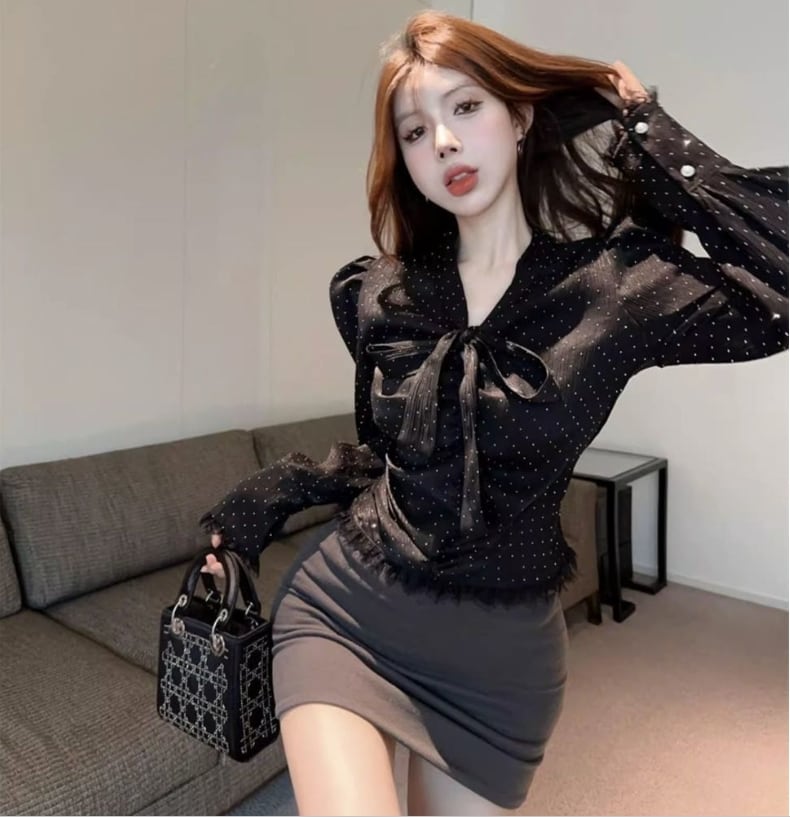 【tops】リボンレース ブラウスG21348