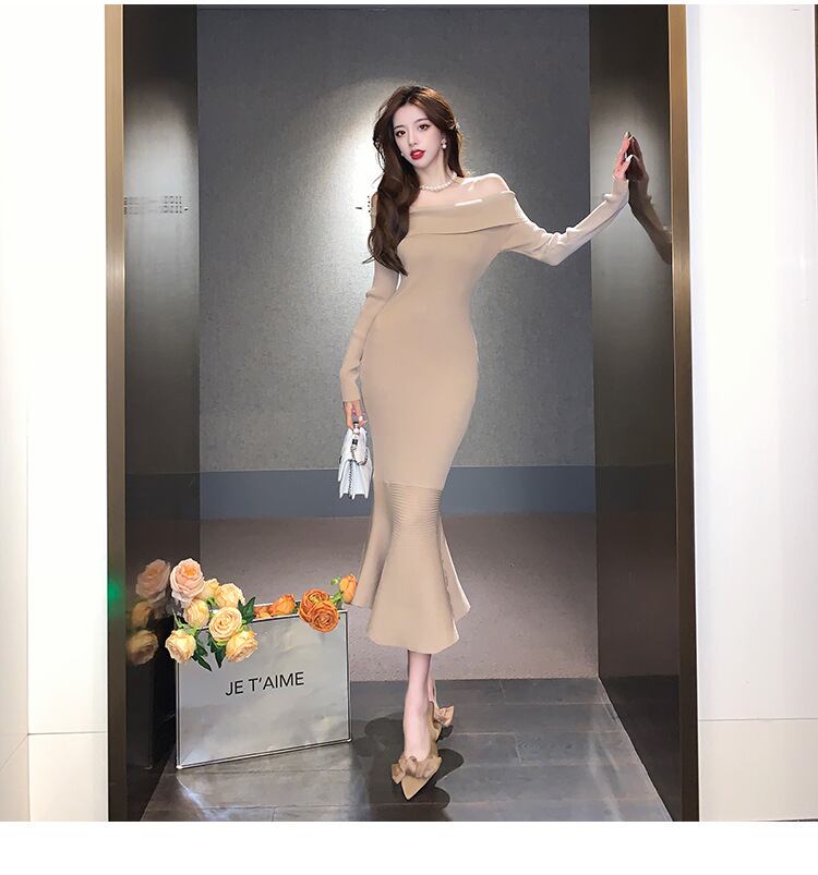 【dress】オフショルダーマーメイドニットワンピース　M17904