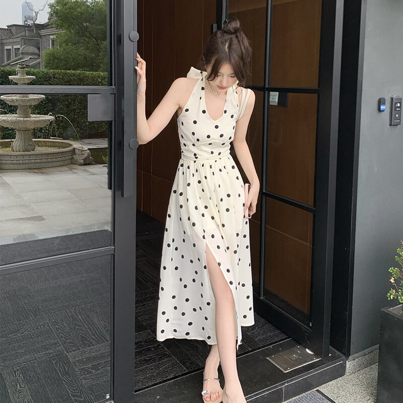 【dress】バックリボンドット柄ワンピース　M24012