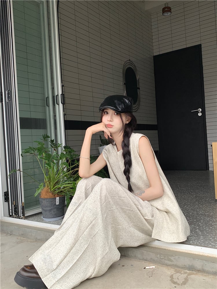 【set】ノースリーブベスト×ワイドパンツセット　M25111
