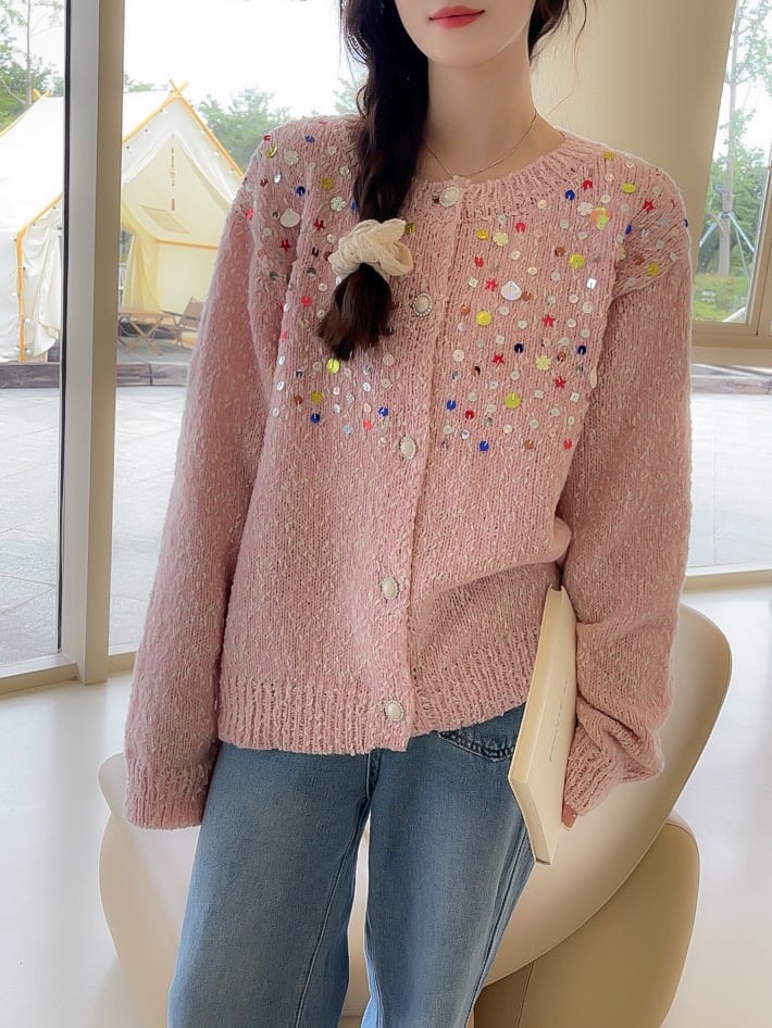 【outer】スパンコールニットカーデ　M26288