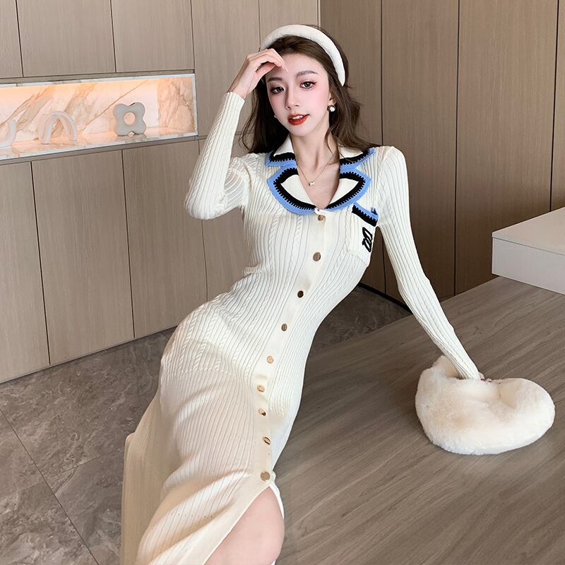 【dress】ボタンデザインニットワンピース　M18535