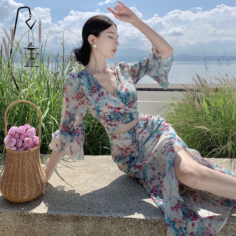 【dress】Vネック花柄ワンピース　M25286