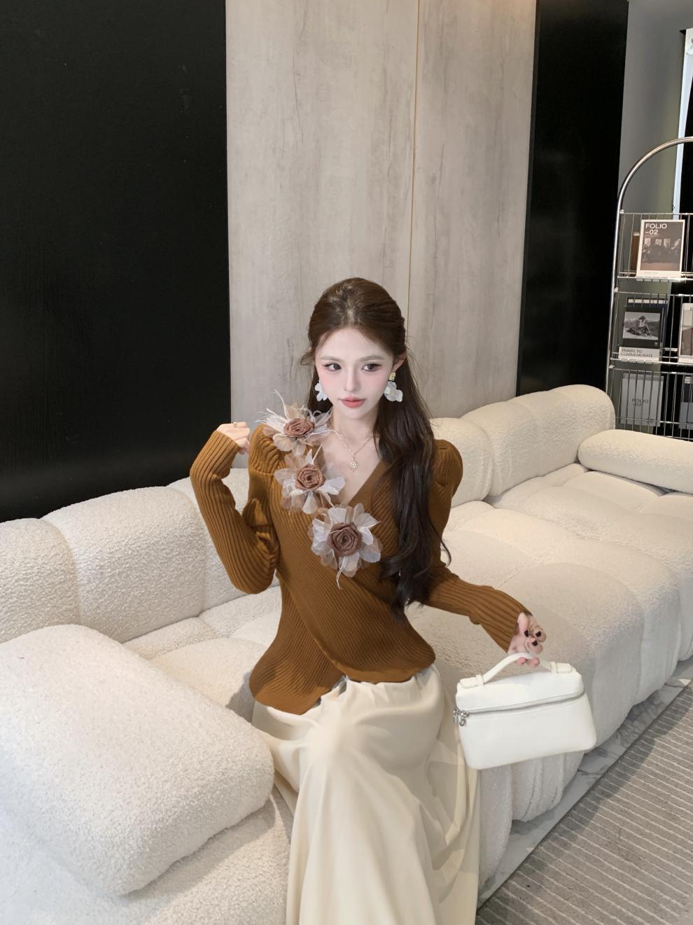 【tops】立体フラワークロスニットトップス　M29131