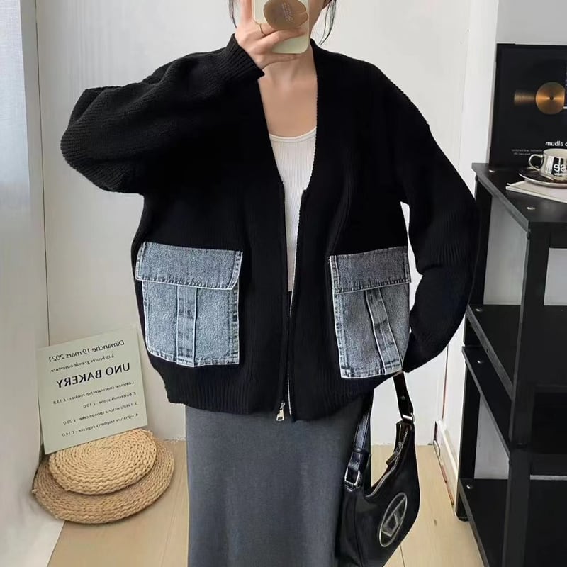【outer】デニムドッキングニットカーディガン Q7254