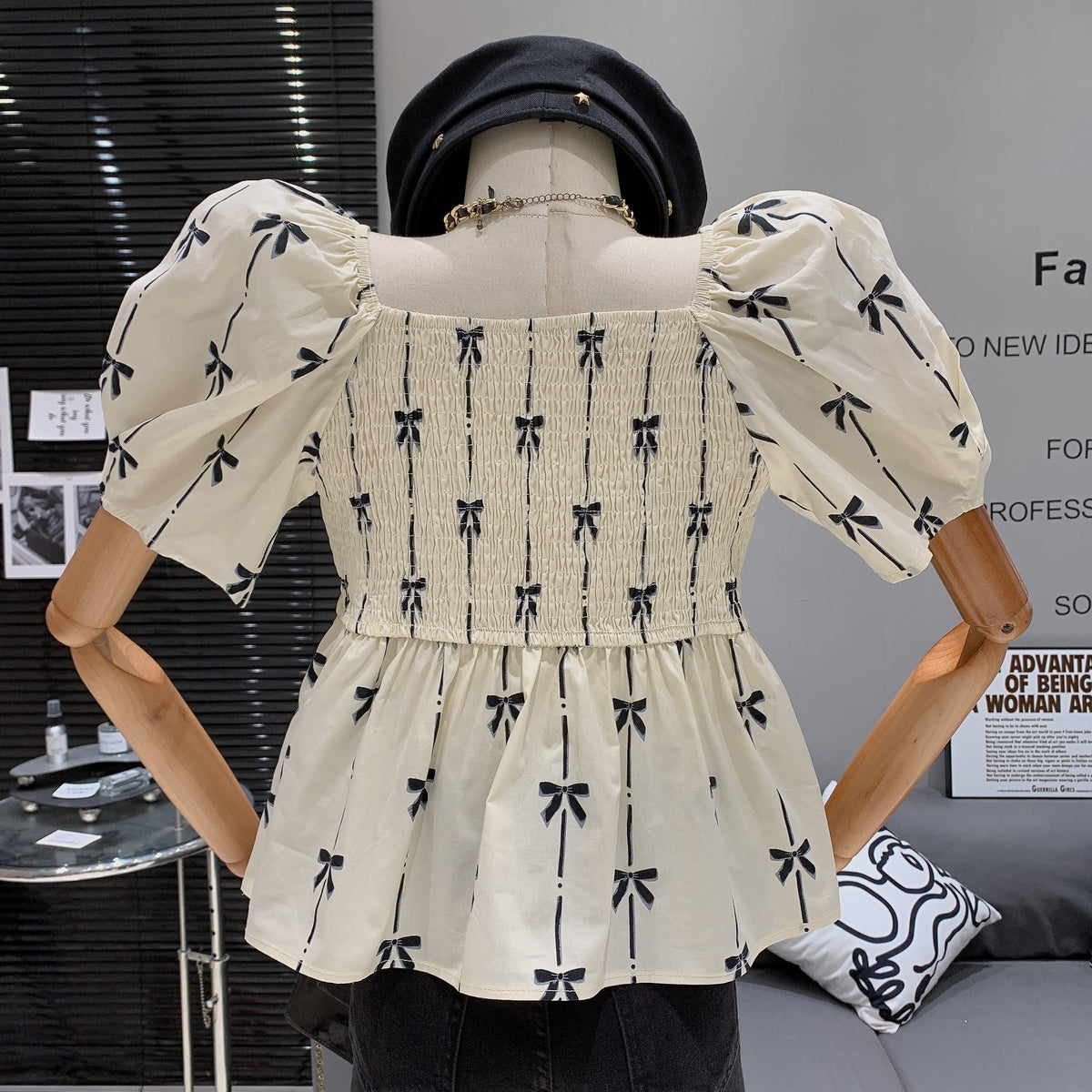 【tops】リボンプリントトップス　M25274