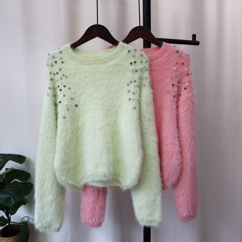 【tops】ビジューシャギーニットセーター　M26122