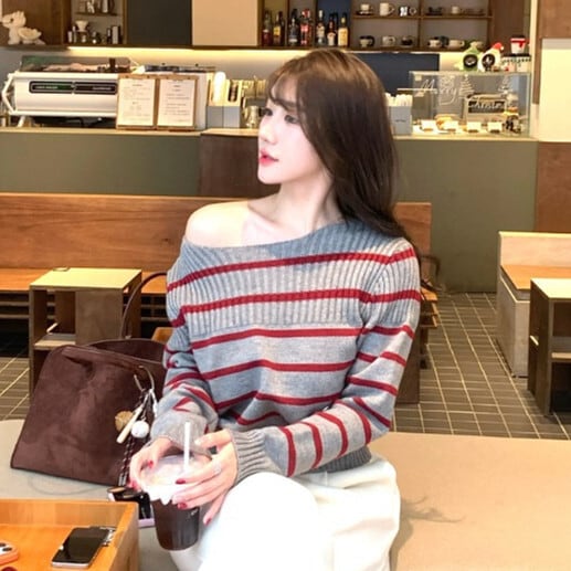 【tops】ボーダー柄ニットセーター　M28725