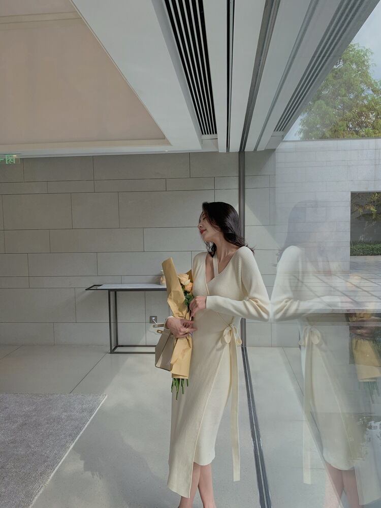 【dress】優しい雰囲気!気質満点レトロスウィートフランス風秋ニットワンピース G2402