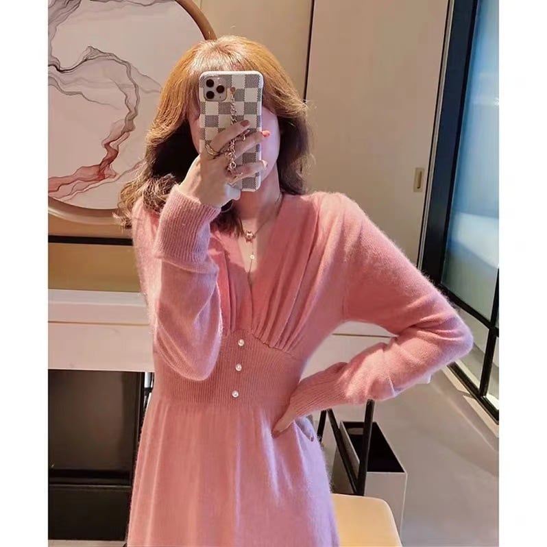 【dress】Vネックニットワンピース　M27409
