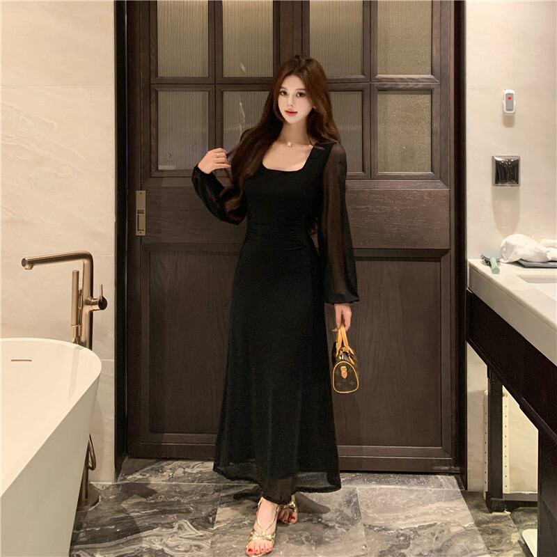 【dress】チュールドッキングロングワンピース Q7872