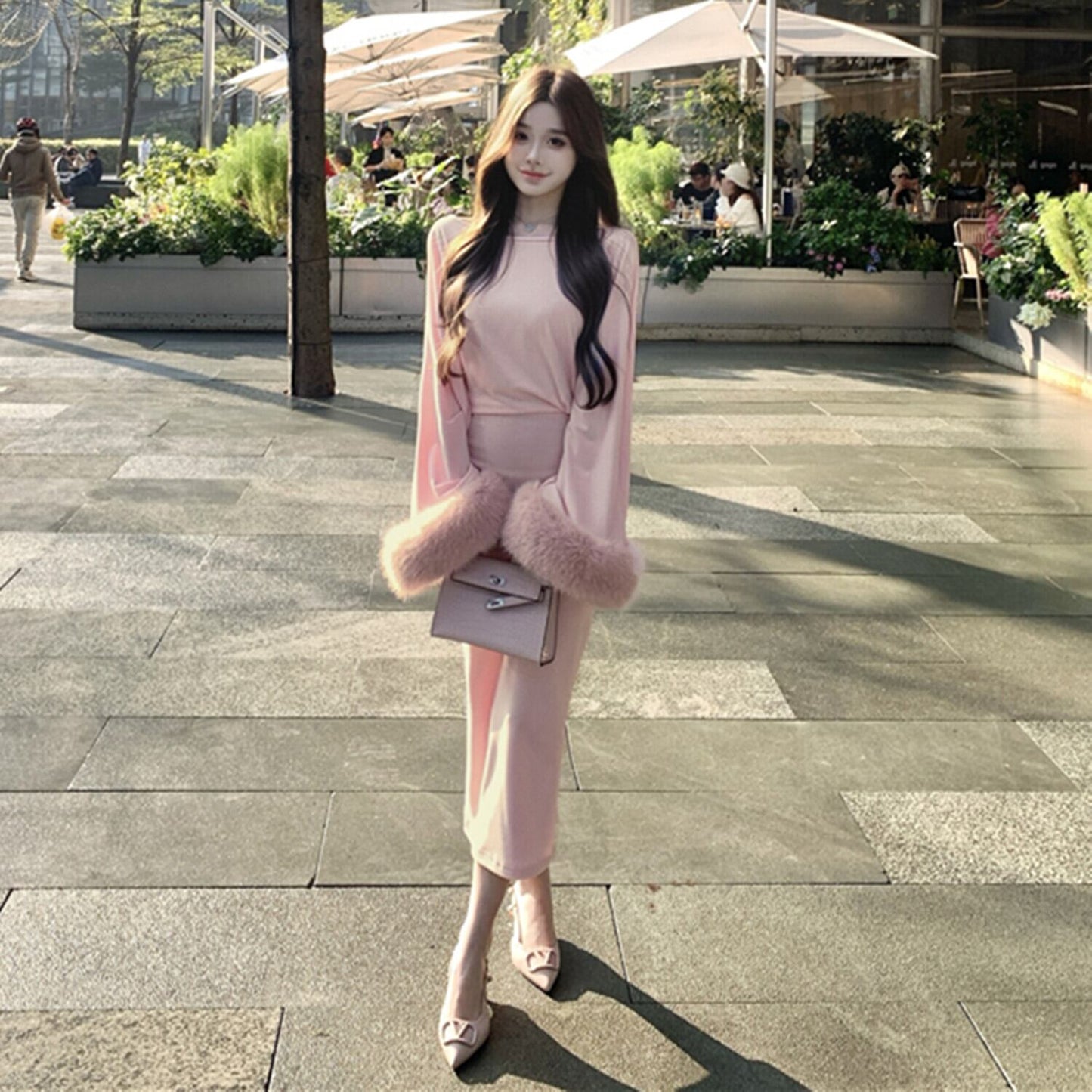 【dress】袖ファーニットワンピース　N2950