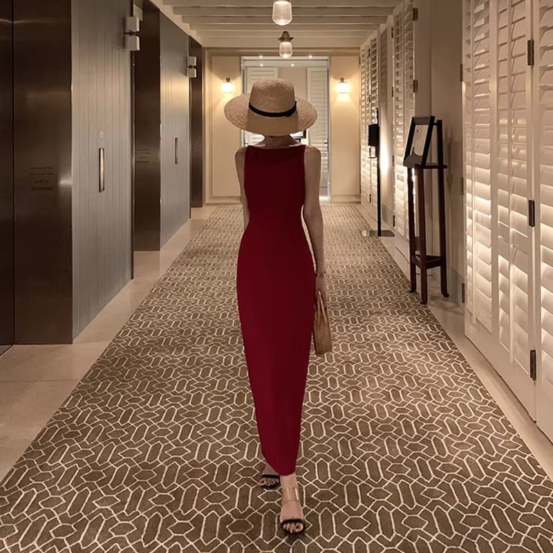 【dress】ノースリーブロングワンピース Q8434