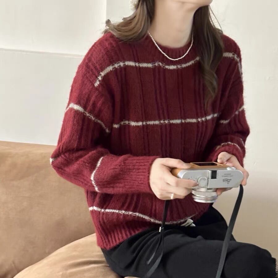 【tops】ボーダー柄ニットセーター　M18714