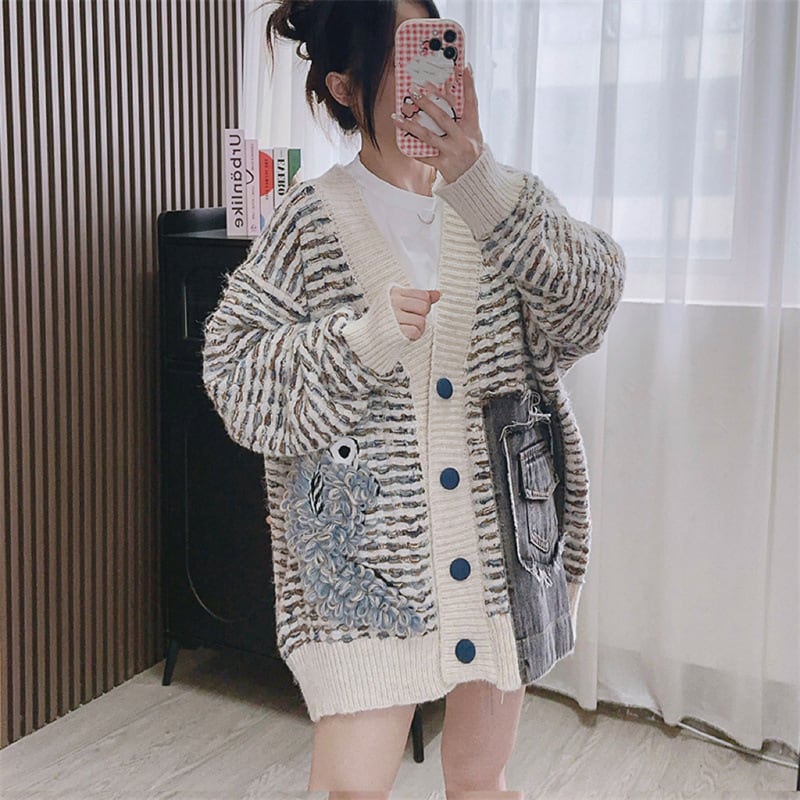 【outer】デニム切り替えニットカーデ　M25786