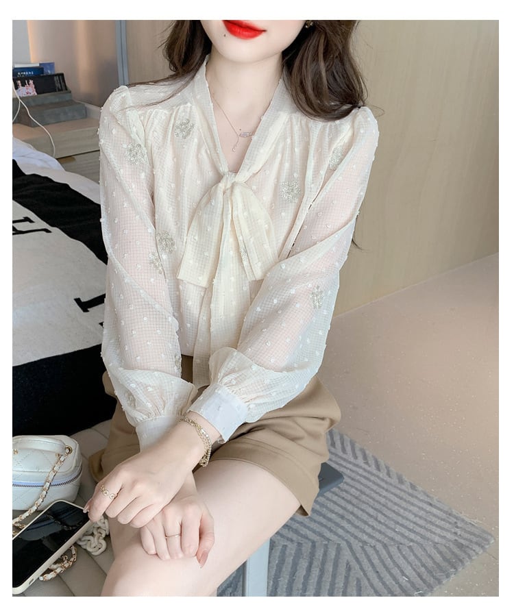 【tops】リボン付きシャツトップス　M28633