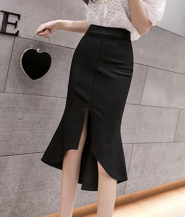 【bottoms】フリル気質満点スリットハイウエストマーメイドスカート G1274